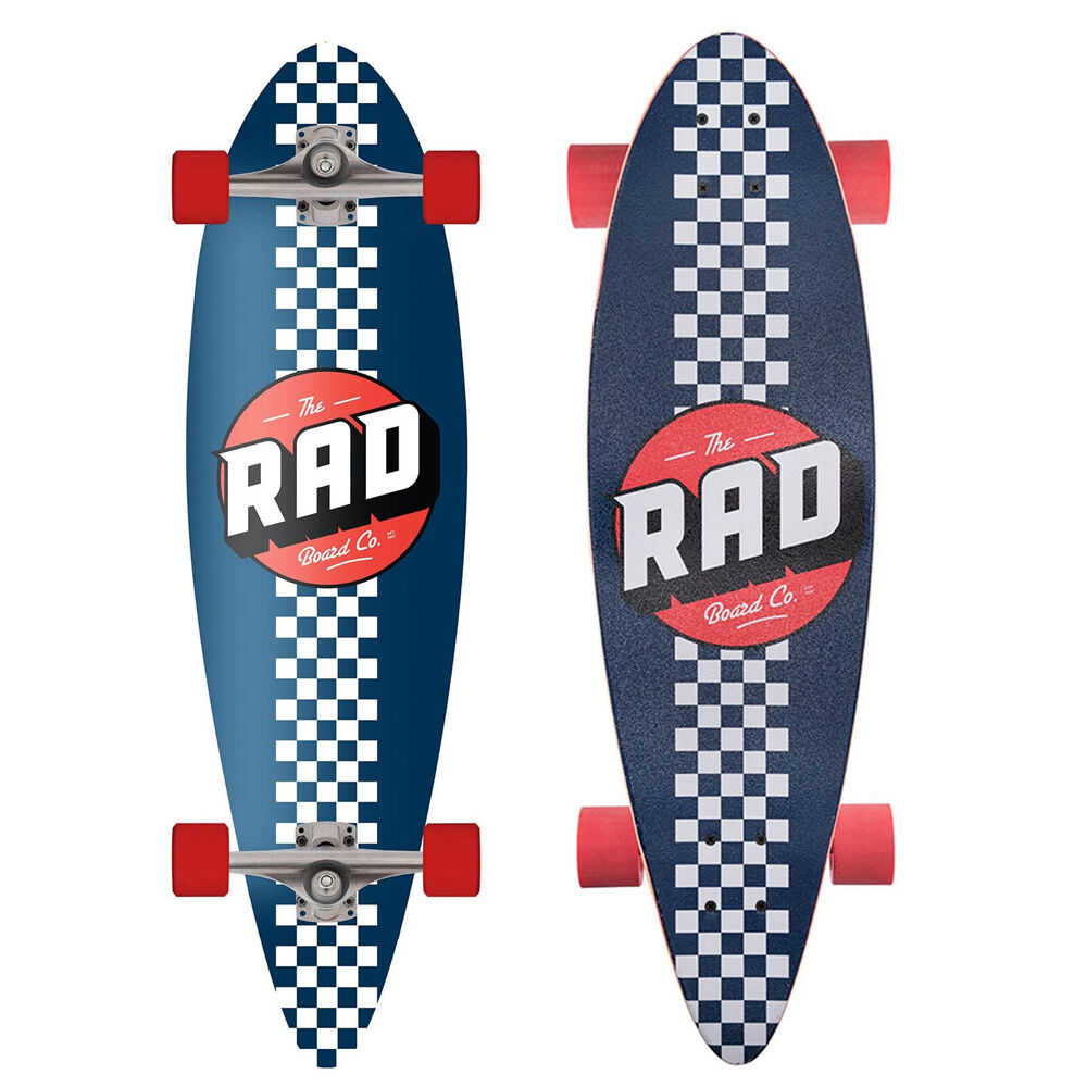 Rad Board Co Complete Pintail Mini Longboard Checker Stripe Navy/White 9in