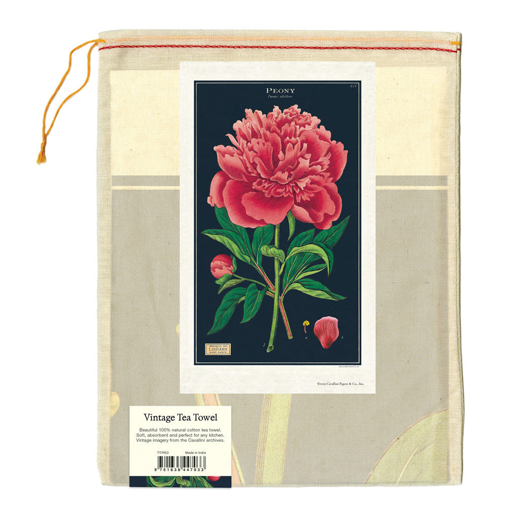 Cavallini Cotton Kitchen Tea Towel 48x80cm - Botanica Peony