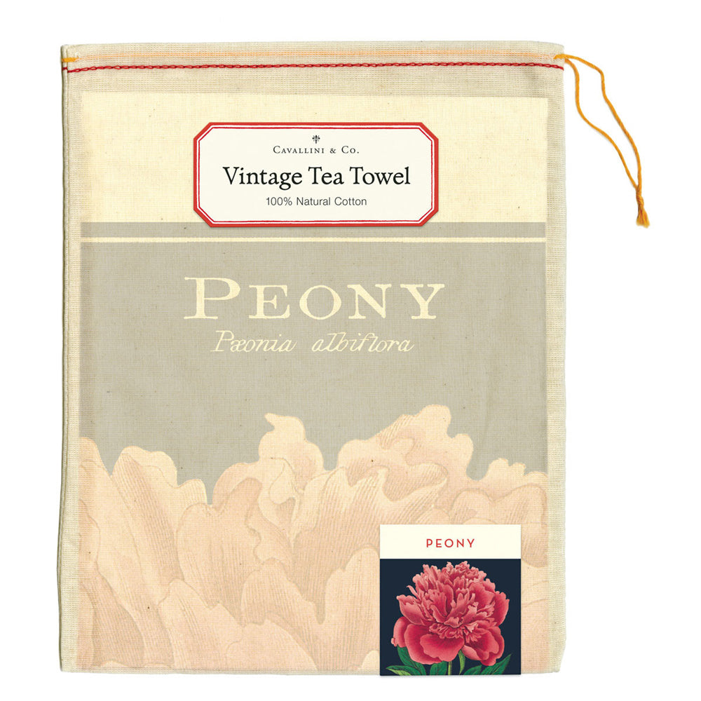 Cavallini Cotton Kitchen Tea Towel 48x80cm - Botanica Peony