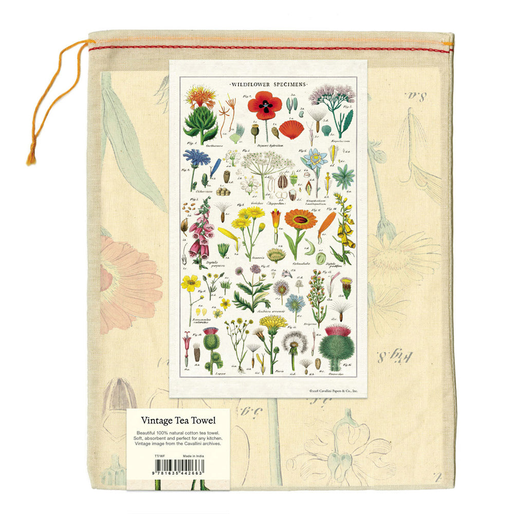 Cavallini Cotton Kitchen Tea Towel 48x80cm - Wildflower