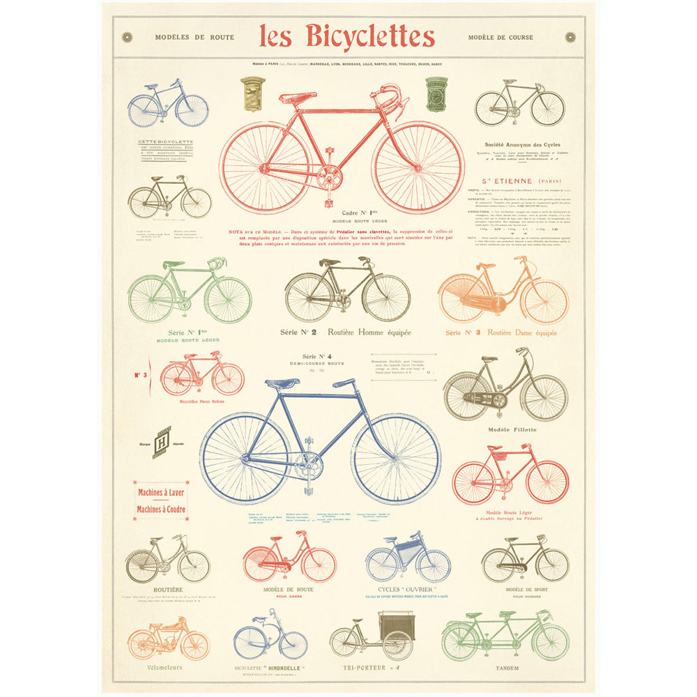 6PK Cavallini Paper Poster Prints/Gift Wrap 50x70cm - Les Bicyclettes