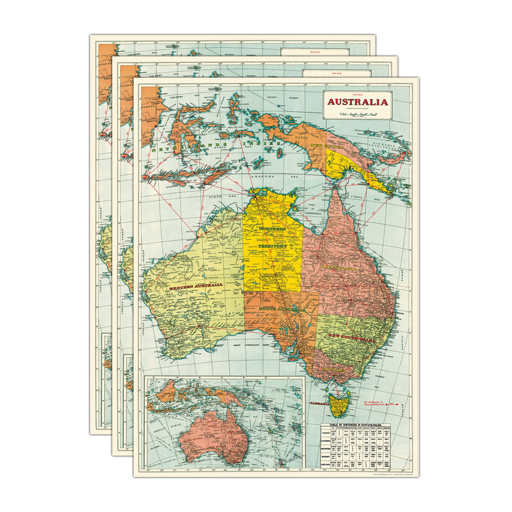 3PK Cavallini Paper Poster Prints/Gift Wrap 50x70cm - Map Australia 2