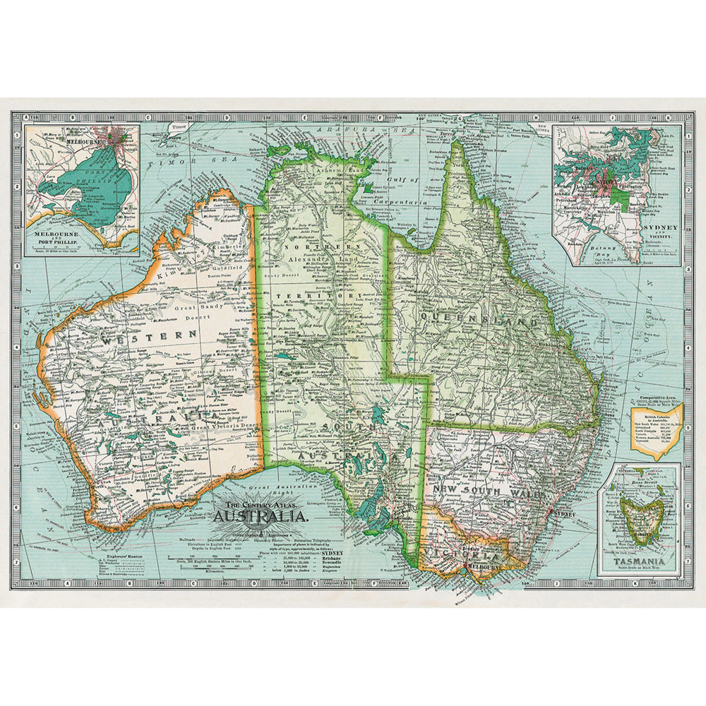 6PK Cavallini Paper Poster Prints/Gift Wrap 70x50cm - Map Australia