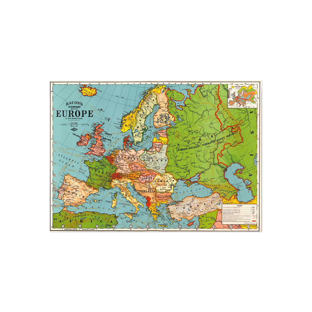 6PK Cavallini Paper Poster Prints/Gift Wrap 70x50cm - Map Europe 3