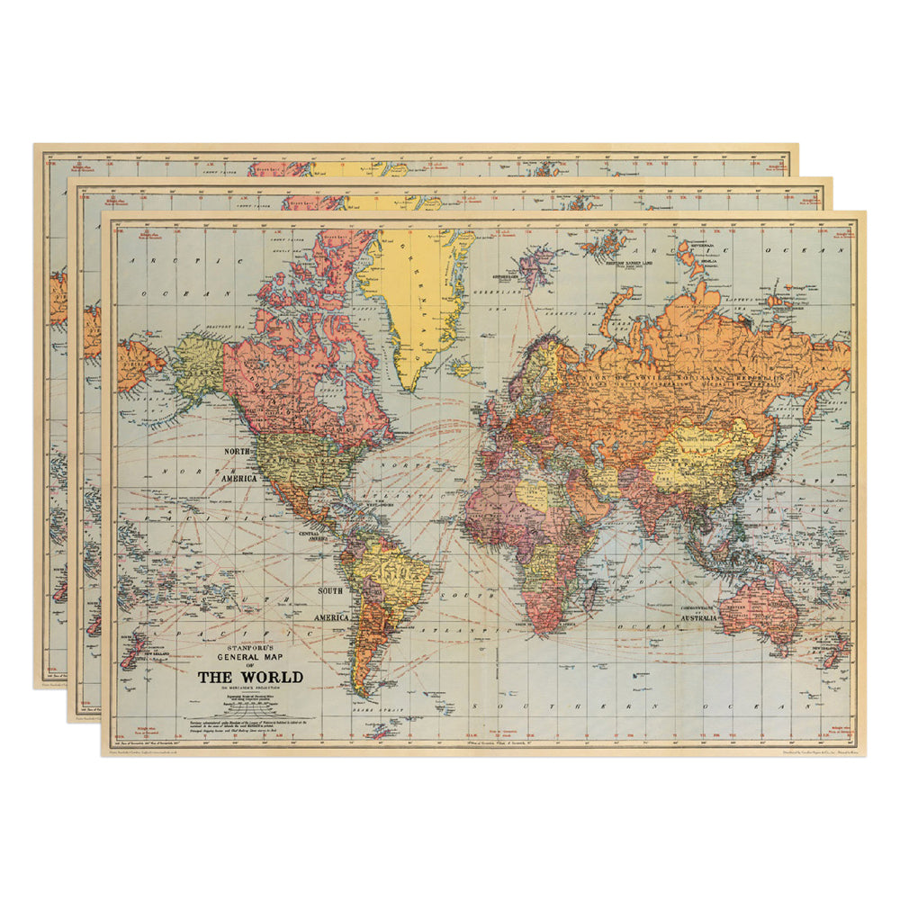 3PK Cavallini Paper Poster Prints/Gift Wrap 70x50cm - Map World