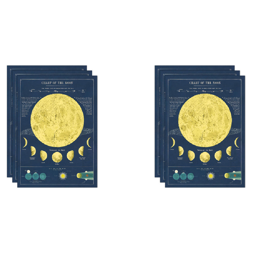 6PK Cavallini Paper Poster Prints/Gift Wrap 50x70cm - Moon Chart