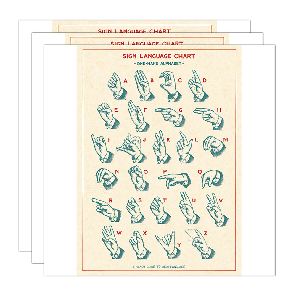 3PK Cavallini Paper Poster Prints/Gift Wrap 50x70cm - Sign Language Chart