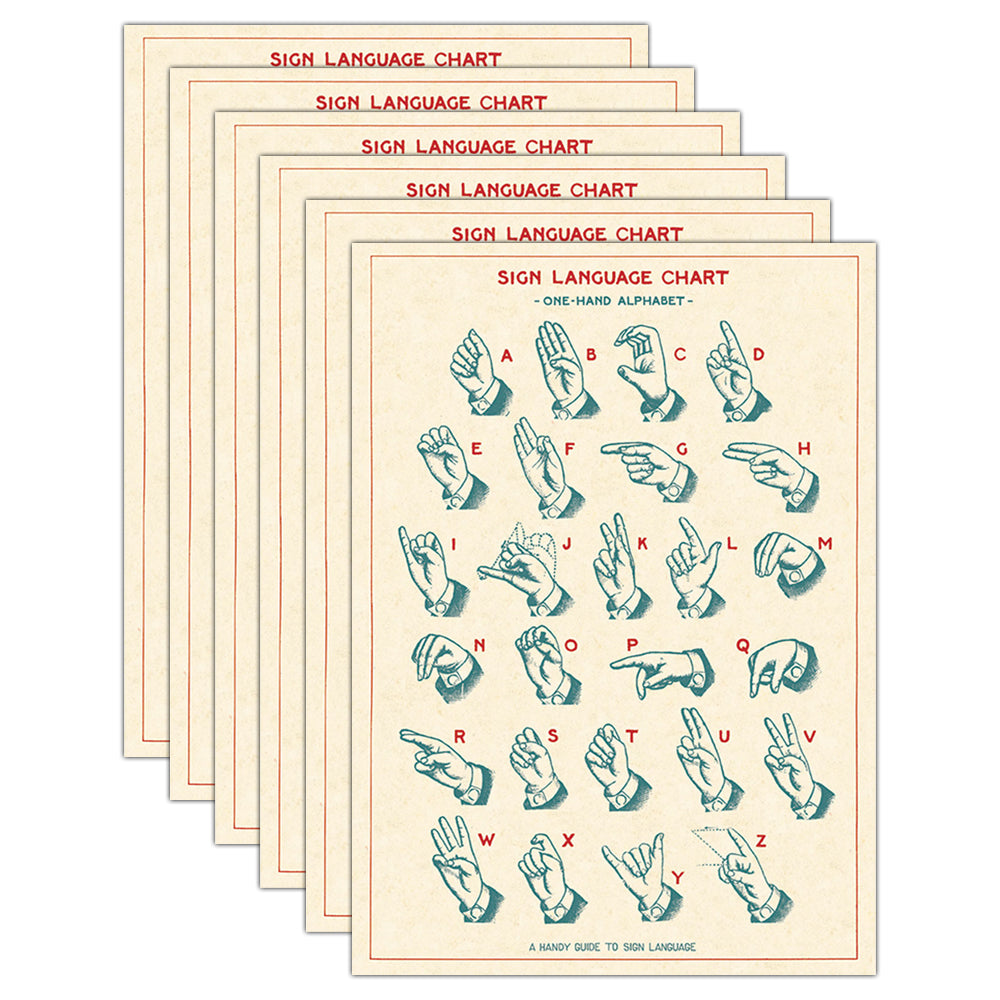 6PK Cavallini Paper Poster Prints/Gift Wrap 50x70cm - Sign Language Chart