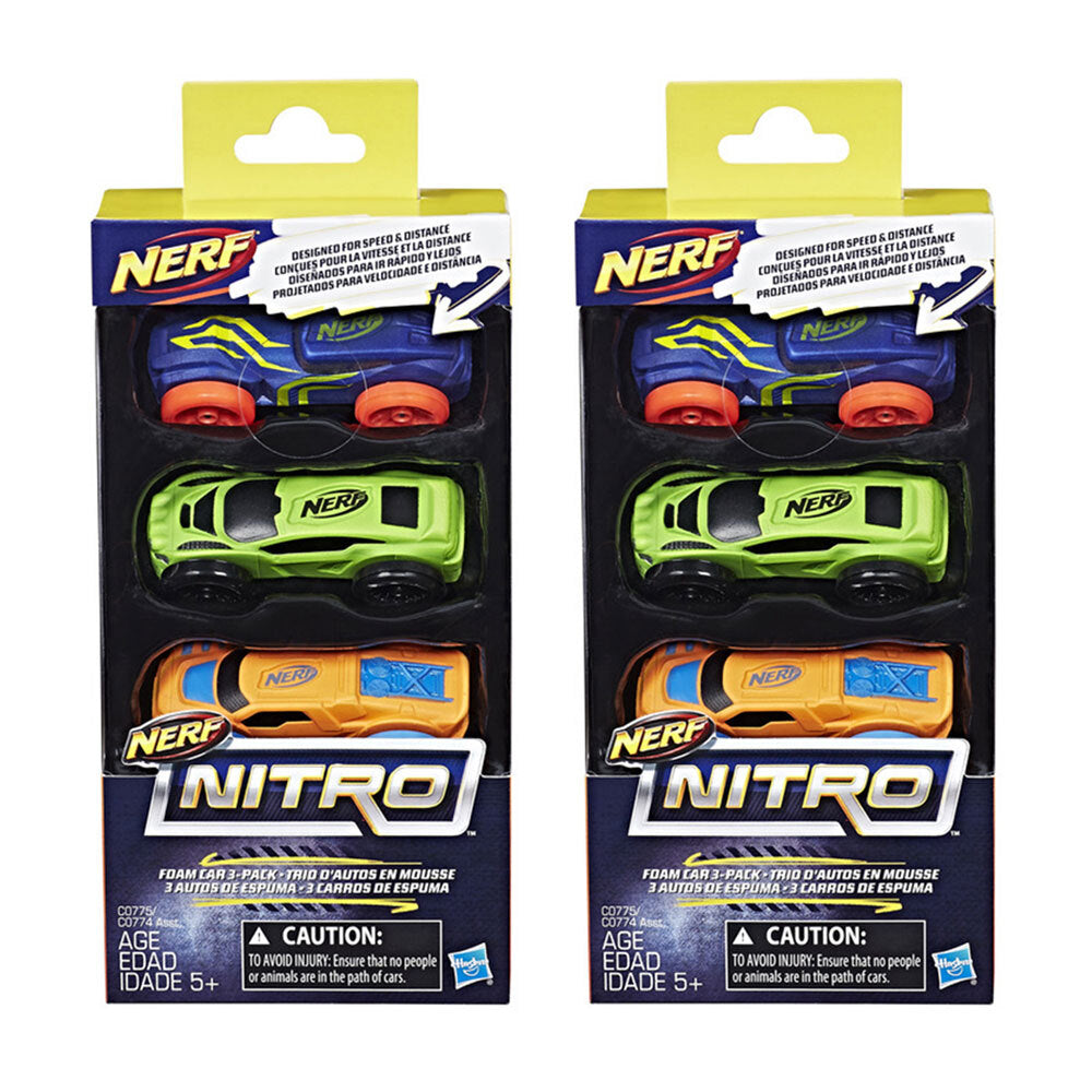 2x 3pc NERF Nitro Foam Car - Assorted