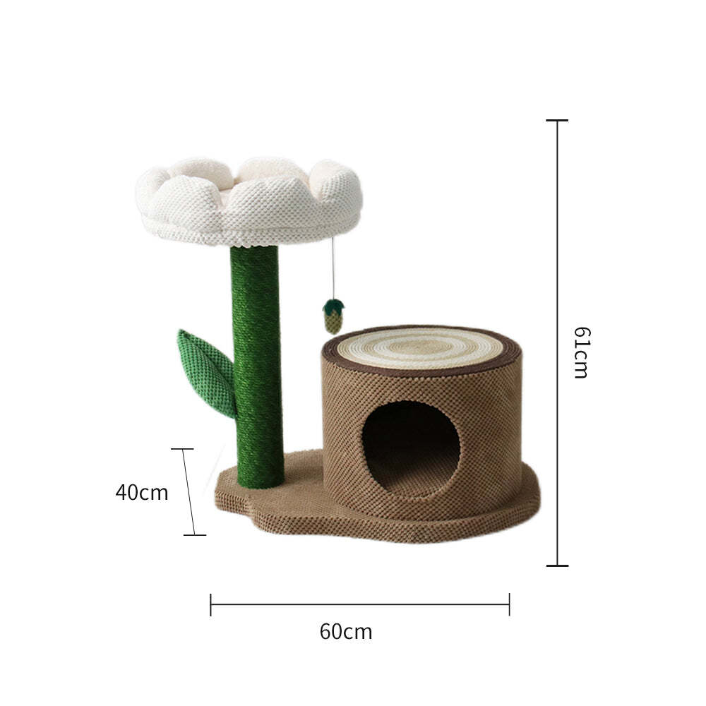 Catio Log Cat House w/ White Camelia Scratching Tree