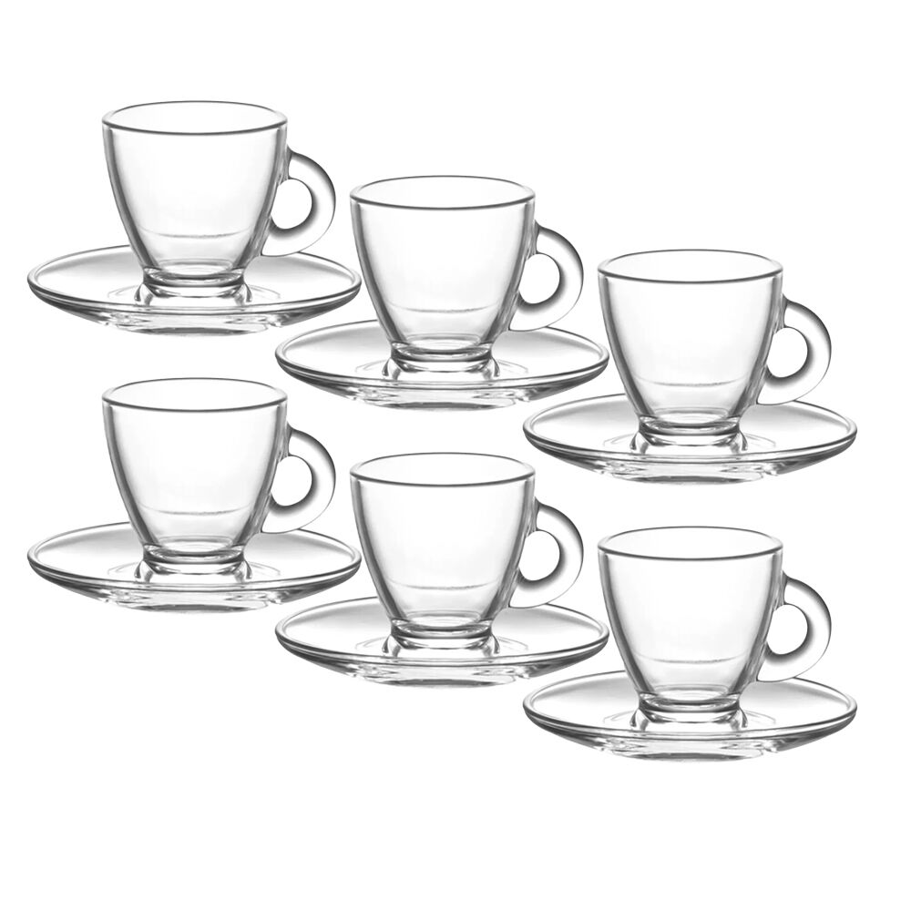 6pc Classica Aurora Clear Glass Espresso Cup & Saucer Set Dishwasher Safe