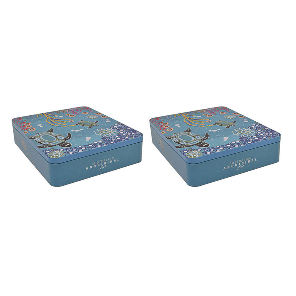 2PK Banksia Red Decorative Tin Aboriginal Turtle Art w/Handmade Caramel Fudge 200g