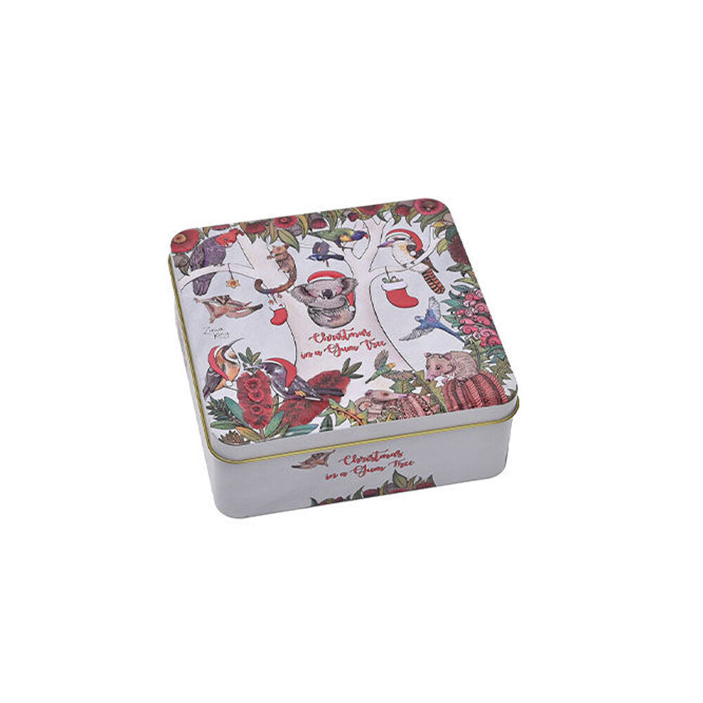 2PK Banksia Red Christmas in a Gum Tree Festive Tin w/Handmade Caramel Fudge 200g