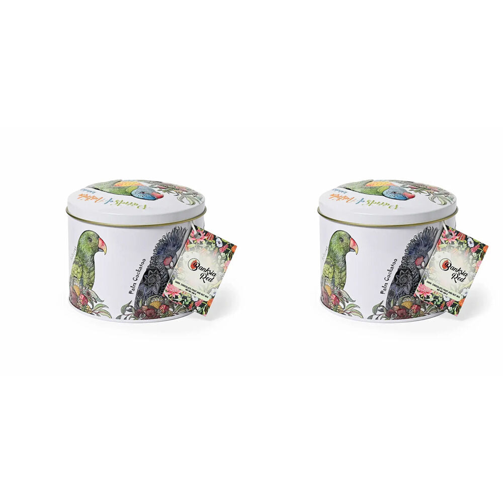 2PK Banksia Red Parrots of Australia Tin w/Dark Chocolate Fruit & Nut Mix 200g