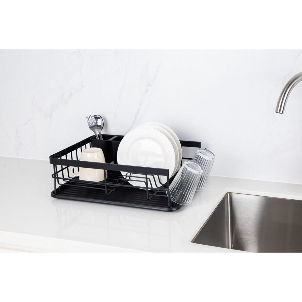 Classica Nava Dish Rack Kitchen Accessory w/Cutlery Holder Matte Black
