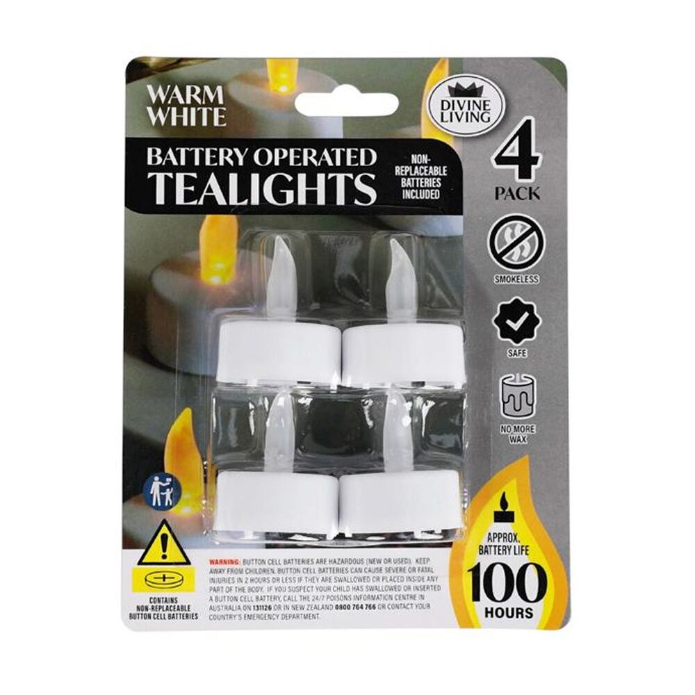 12x 4pc Divine Living Battery Operated Tealights Candles Warm White Small