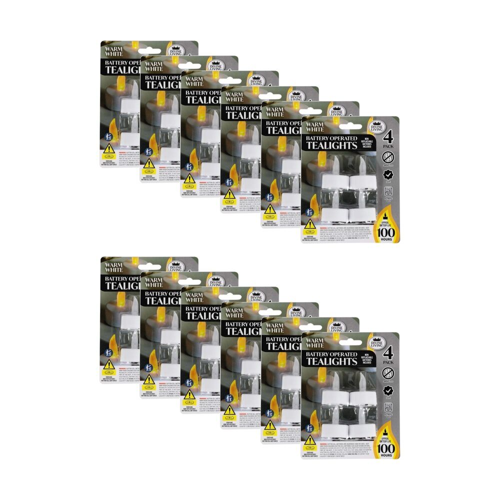 12x 4pc Divine Living Battery Operated Tealights Candles Warm White Small