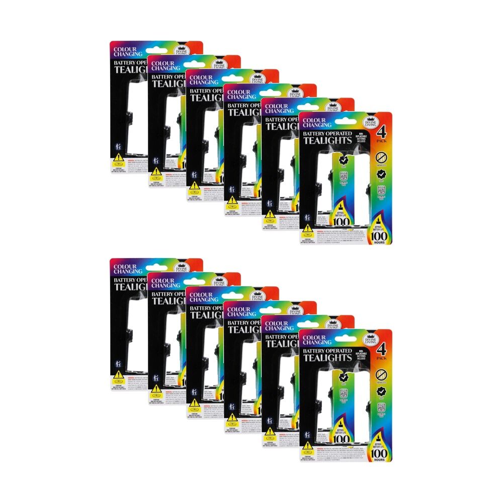 12x 4pc Divine Living Battery Operated Tealights Candles Colour Changing