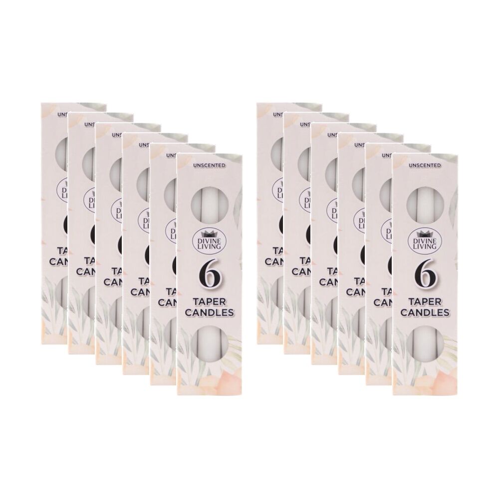 12x 4pc Divine Living Unscented Dinner Table Taper Candles 20cm White