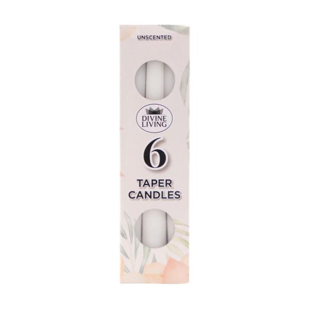 6x 4pc Divine Living Unscented Dinner Table Taper Candles 20cm White