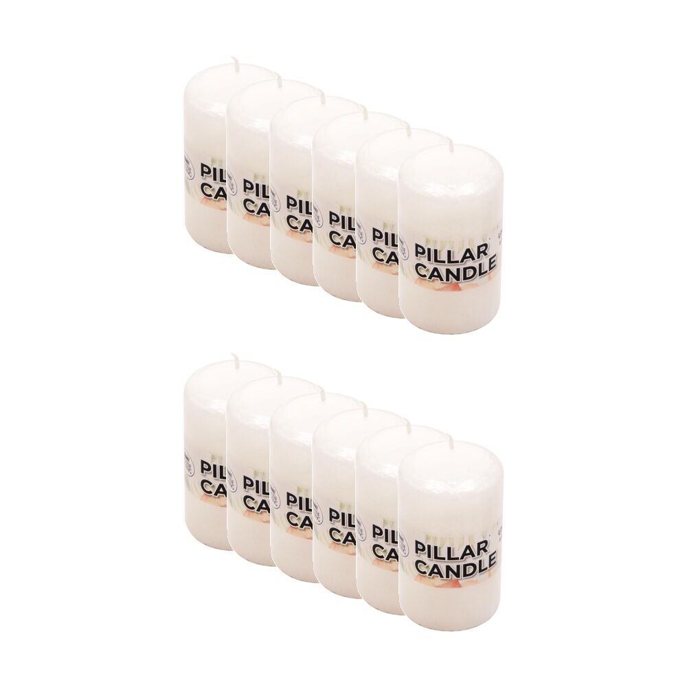 12PK Divine Living Wax Pillar Church Decorative Candle 6x13cm White