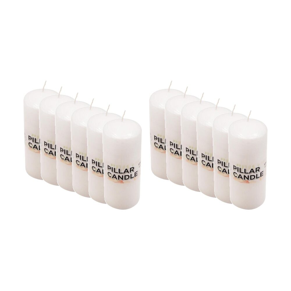 12PK Divine Living Wax Pillar Church Decorative Candle 6x15cm White