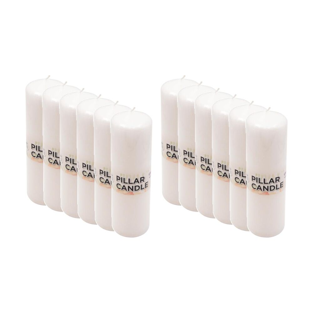 12PK Divine Living Wax Pillar Church Decorative Candle 6x20cm White