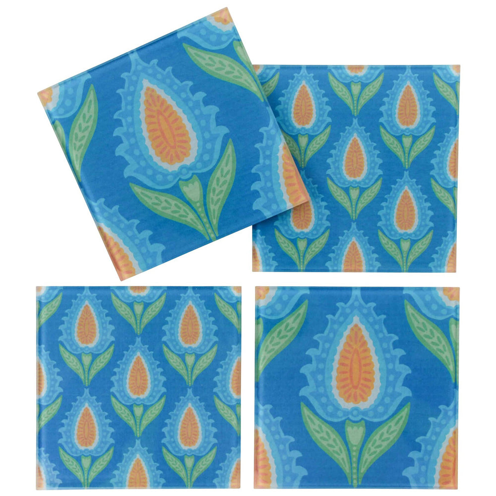 3PK 4pc LVD Tempered Glass Coaster Kitchen Decor 10cm - Caribbean