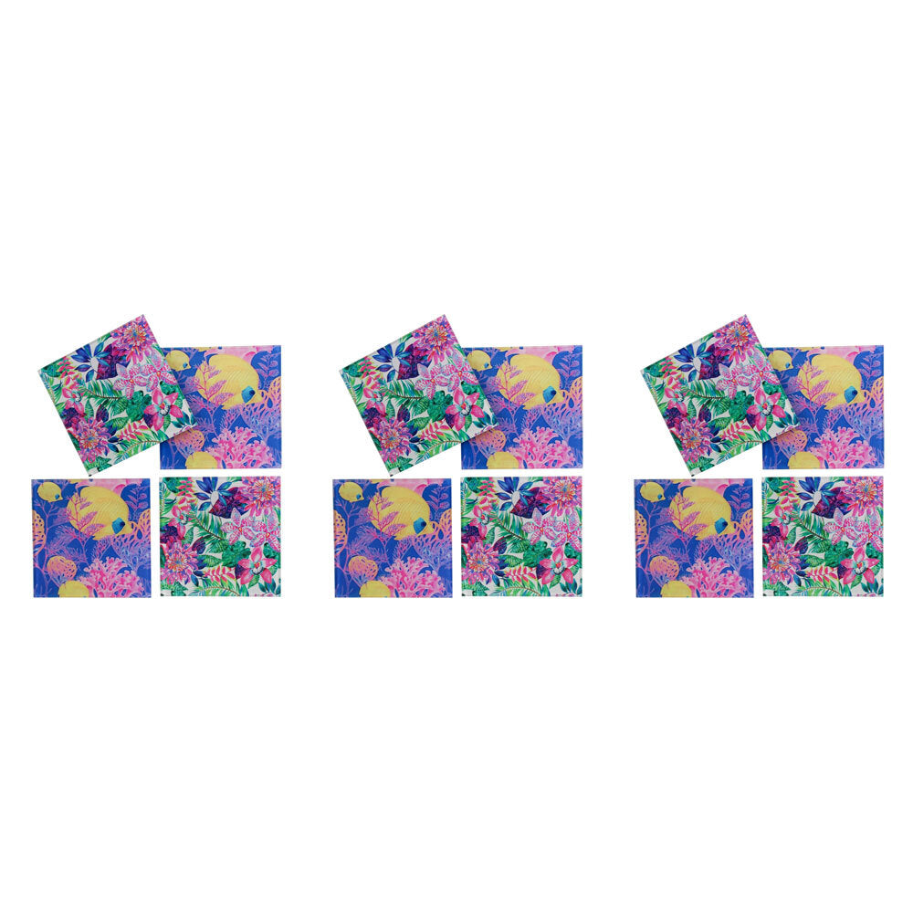 3PK 4pc LVD Tempered Glass Coaster 10cm - Bright Tropics