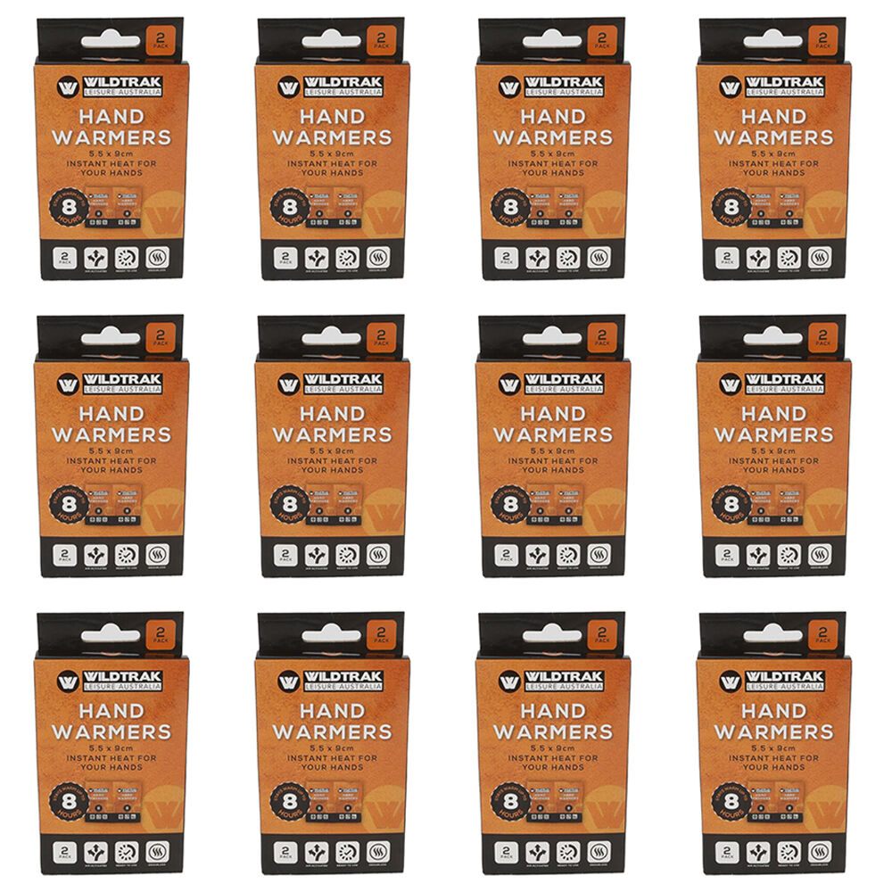 12x 2pc Wildtrak Instant Heat Hand Warmers Odourless 5.5x9cm
