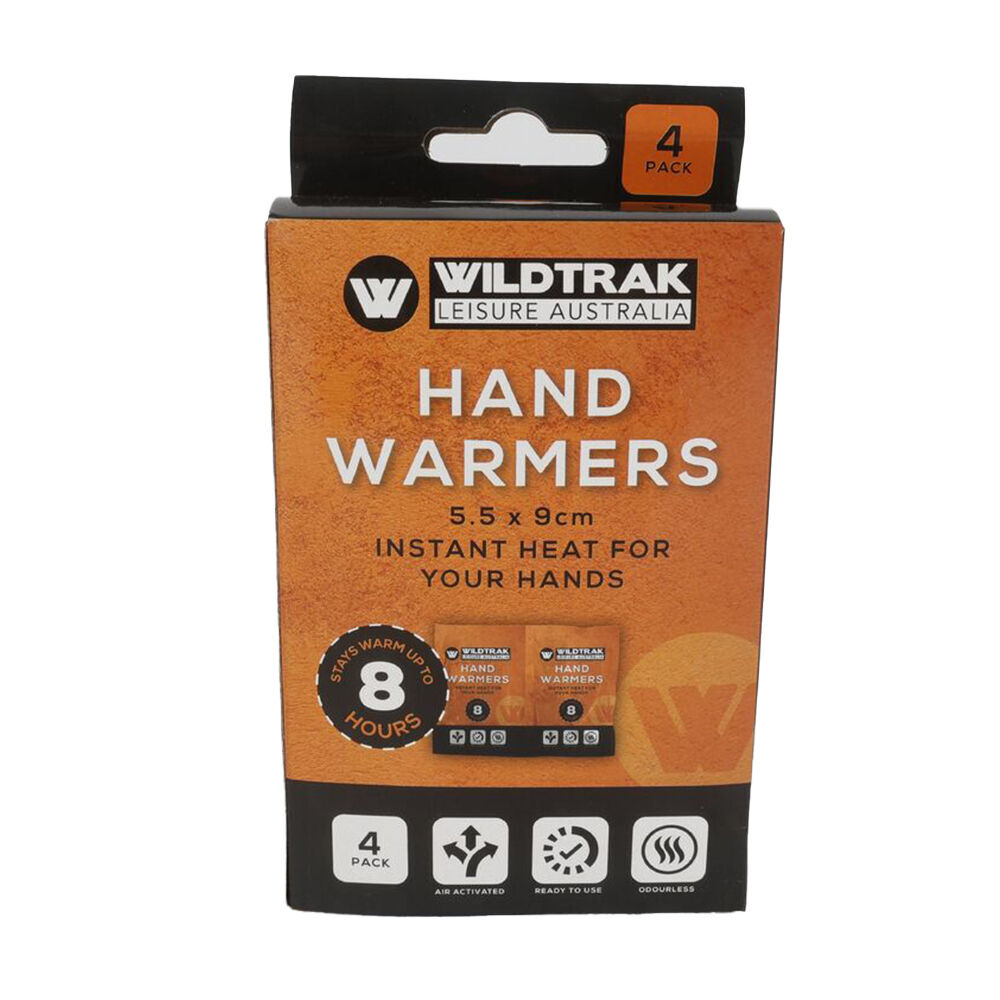 8x 4pc Wildtrak Instant Heat Hand Warmers Odourless 5.5x9cm