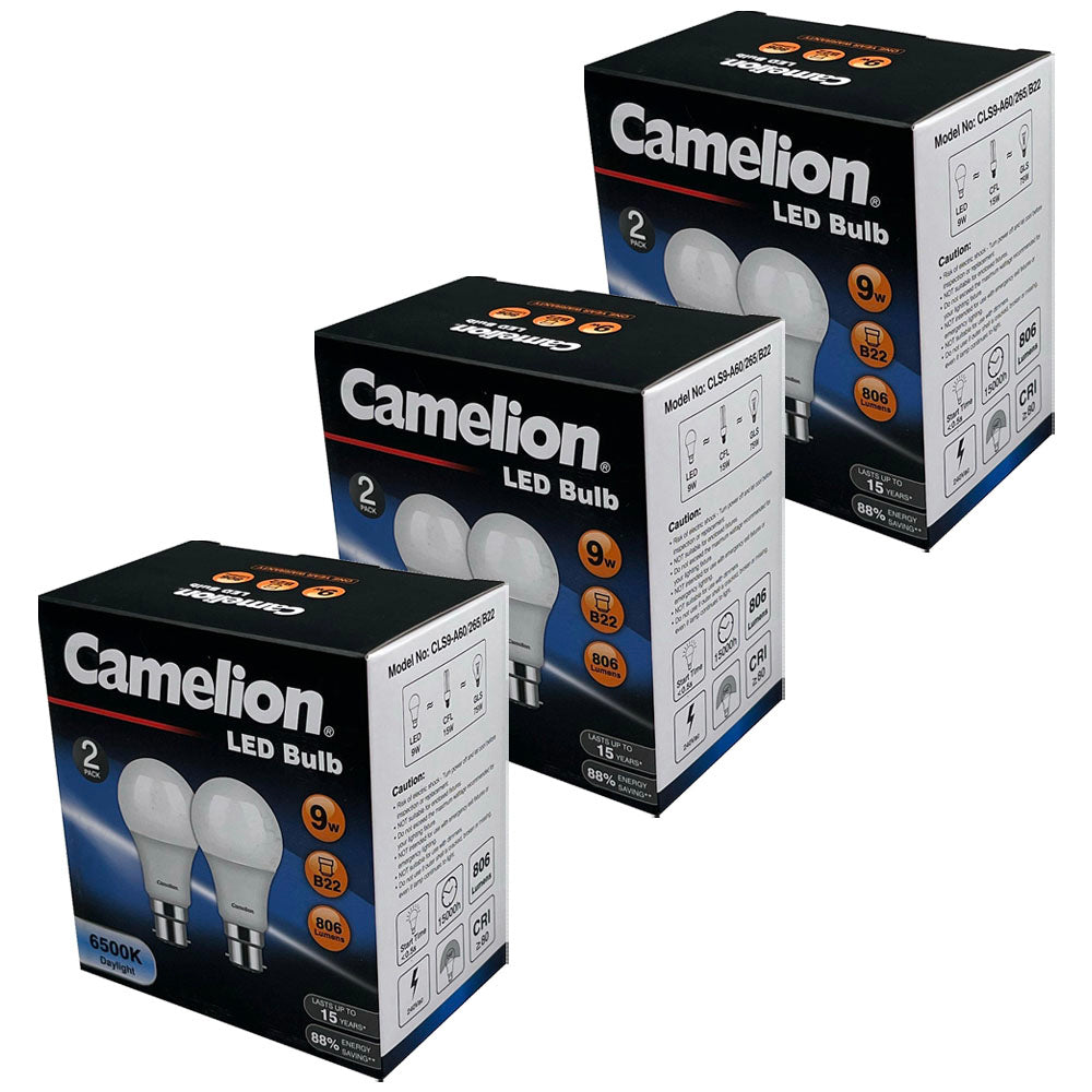 3x 2pc Camelion Led Light Globe 9W 240V Bayonet Daylight 6500K