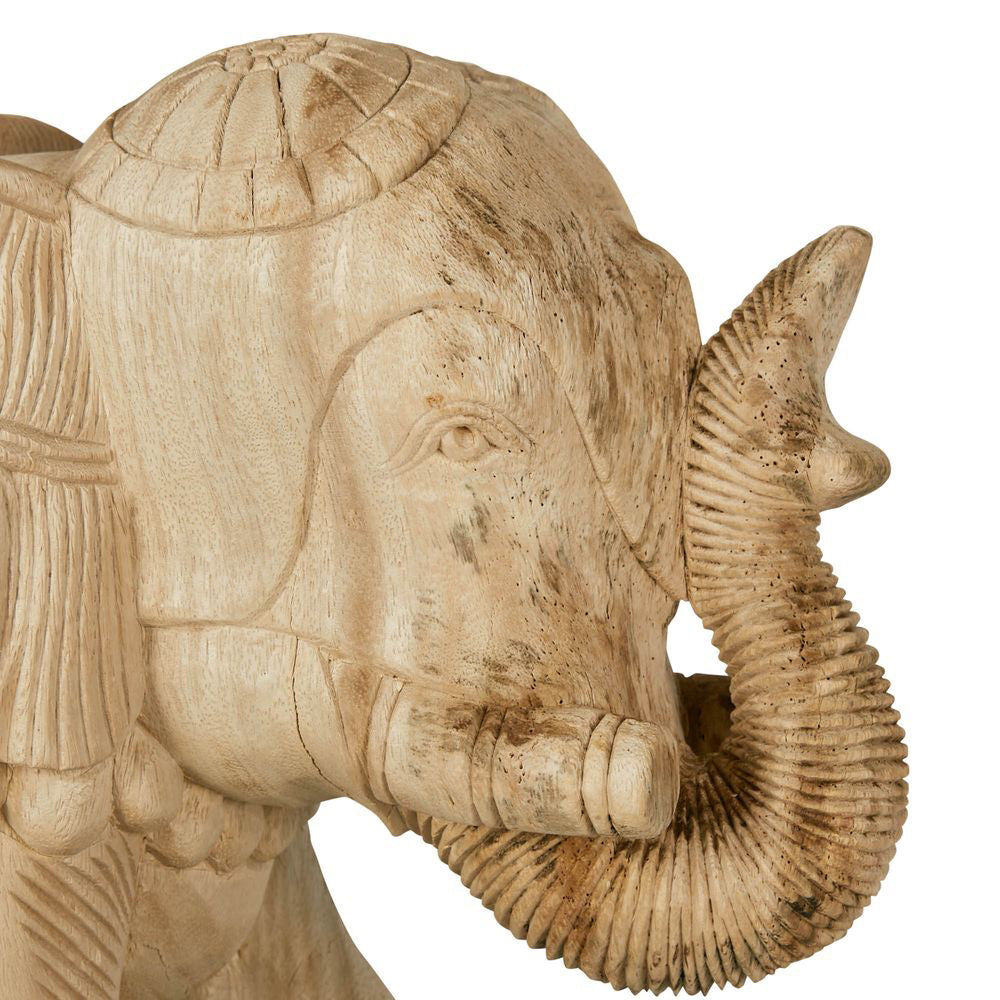 Belle Wood Elephant Sculpture Figurine Tabletop Home Decor - Medium