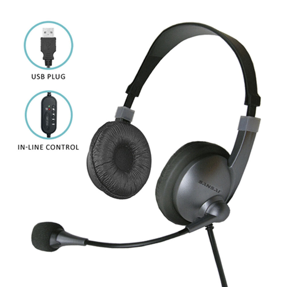 Sansai USB On Ear Headset w/Mic Black