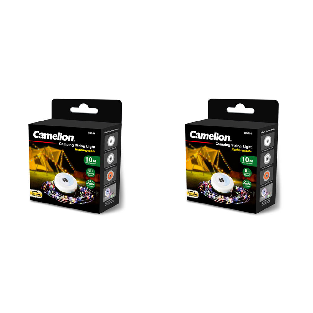 2PK Camelion 2-in-1 Rechargeable Camping String Light Colourful
