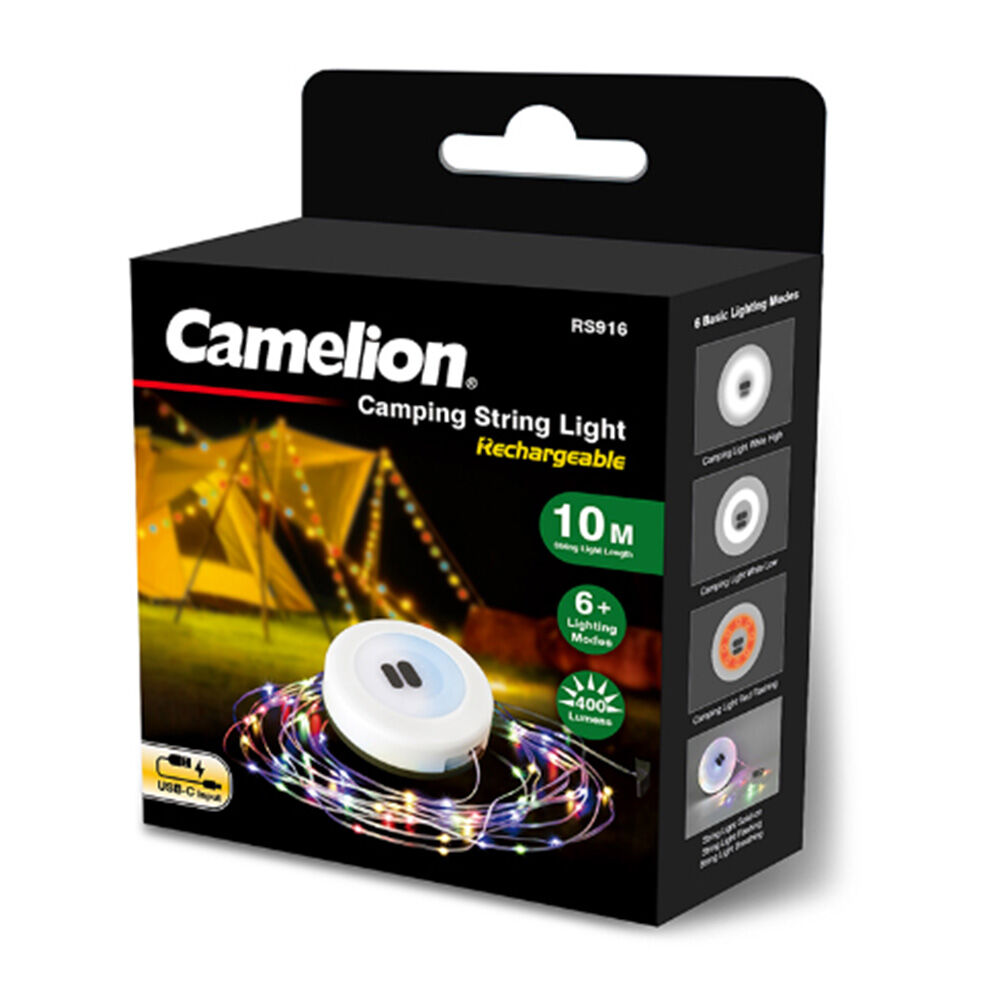 2PK Camelion 2-in-1 Rechargeable Camping String Light Colourful