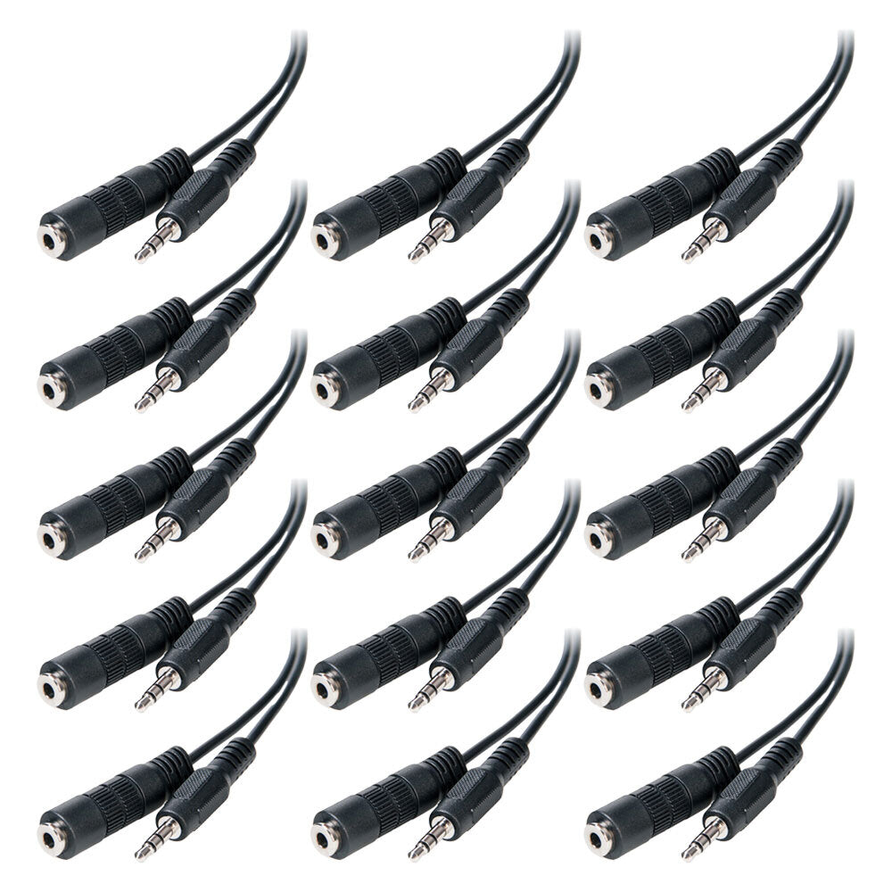 15PK Connect Cable Male to Female 3.5mm Stereo Audio Extension Cable 1m - Black