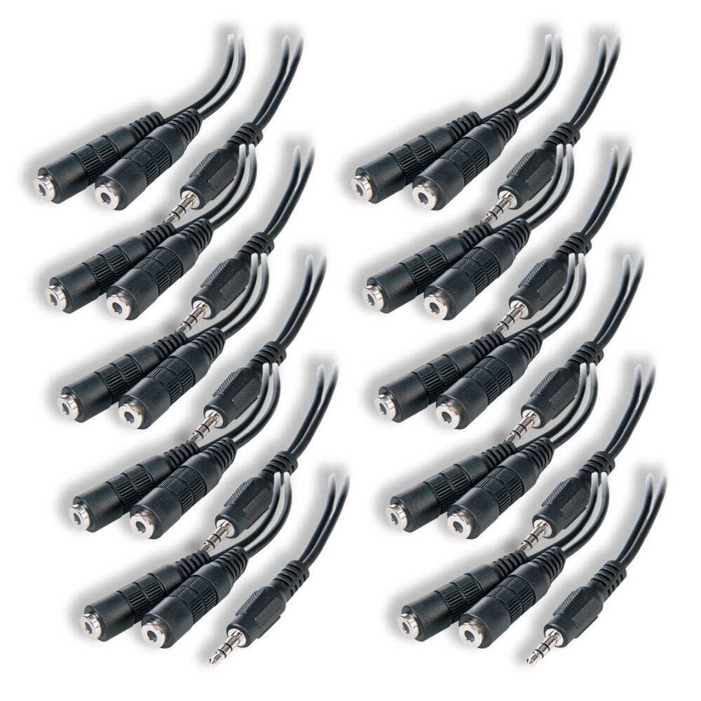 10PK Connect Cable Male 3.5mm Stereo Audio to 2x Female Splitter Cable - Black