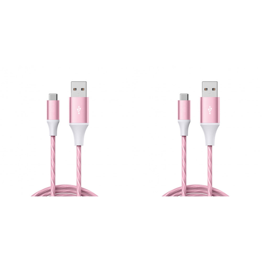 2PK Laser LED USB-A to USB-C Charging Cable 1m For iPhone/Samsung - Pink