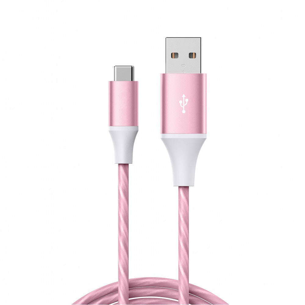 2PK Laser LED USB-A to USB-C Charging Cable 1m For iPhone/Samsung - Pink
