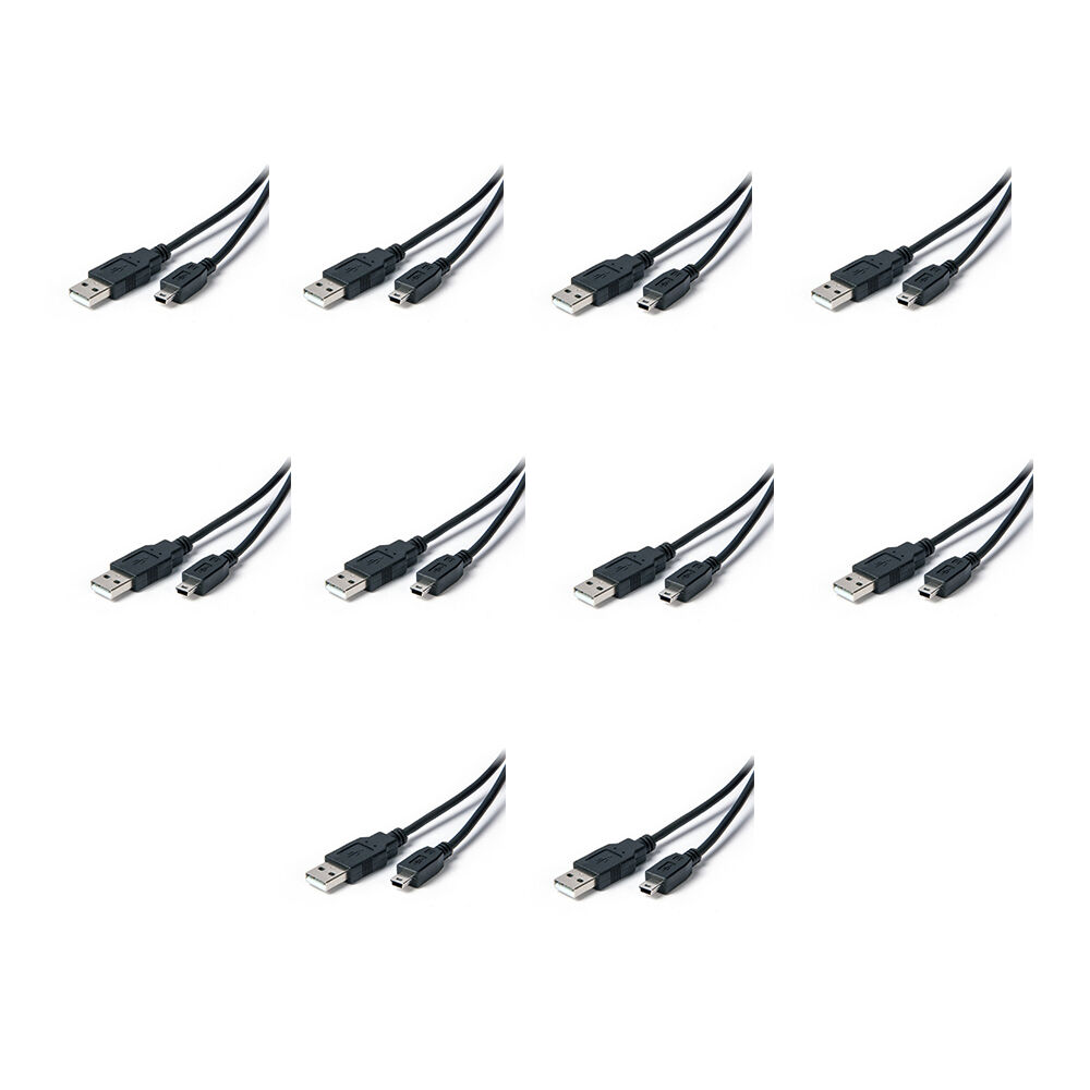 10PK Connect Cable USB 2.0 Type A to B Mini 2M Dual Functionality Black