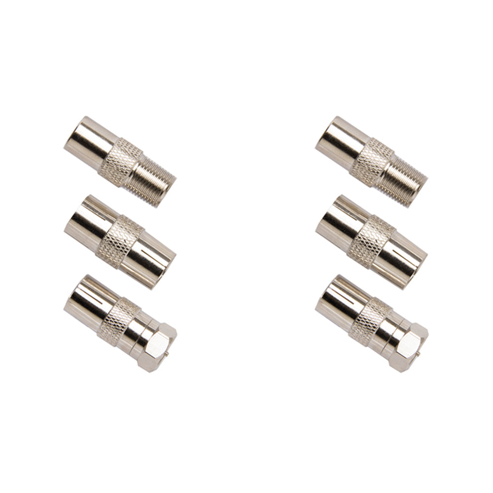 2x 3PK Crest Nickel Plated Coaxial Antenna Male To Female Adaptor - Silver