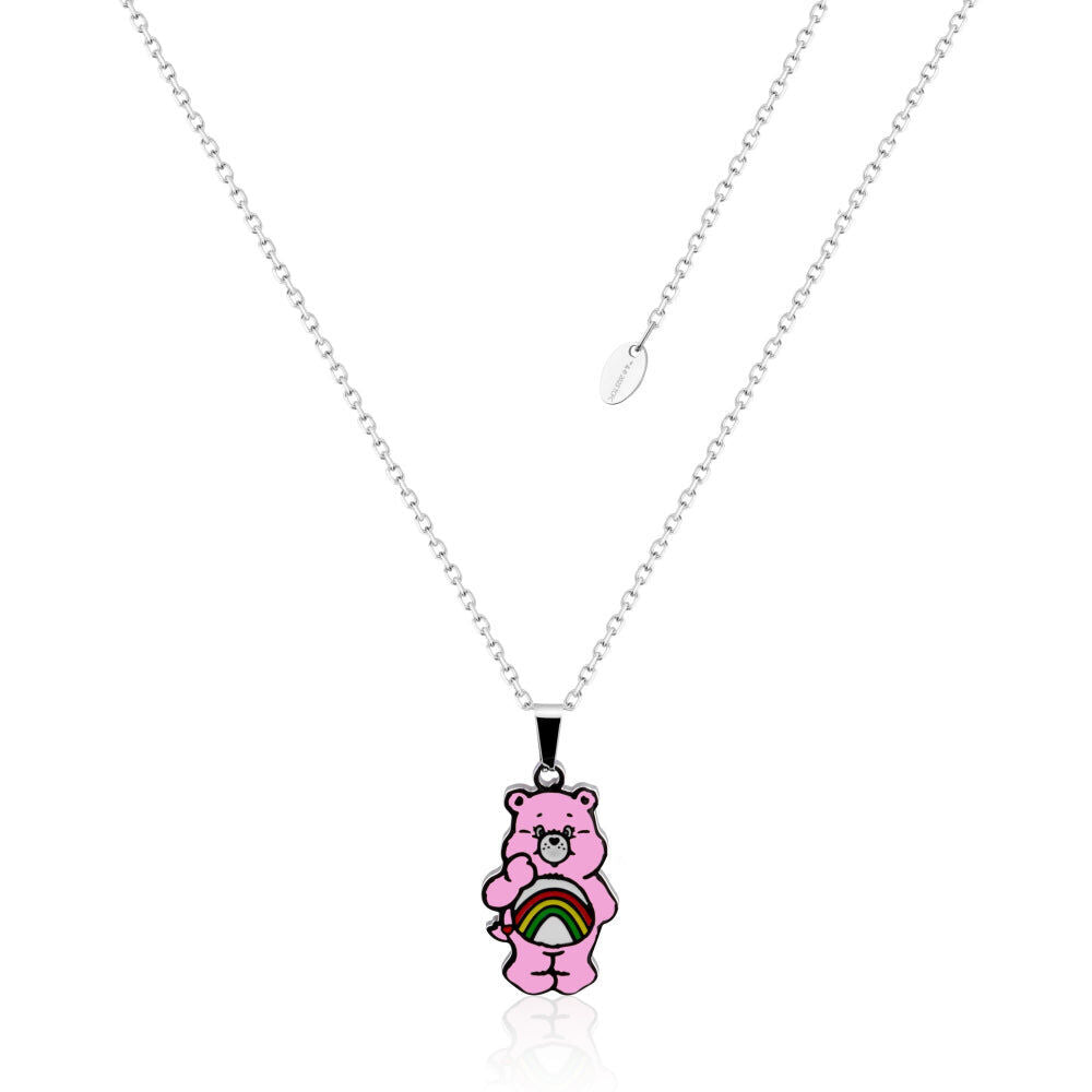 ECC Care Bears Enamel Cheer Bear Belly Badge Necklace - Stainless Steel - Pink