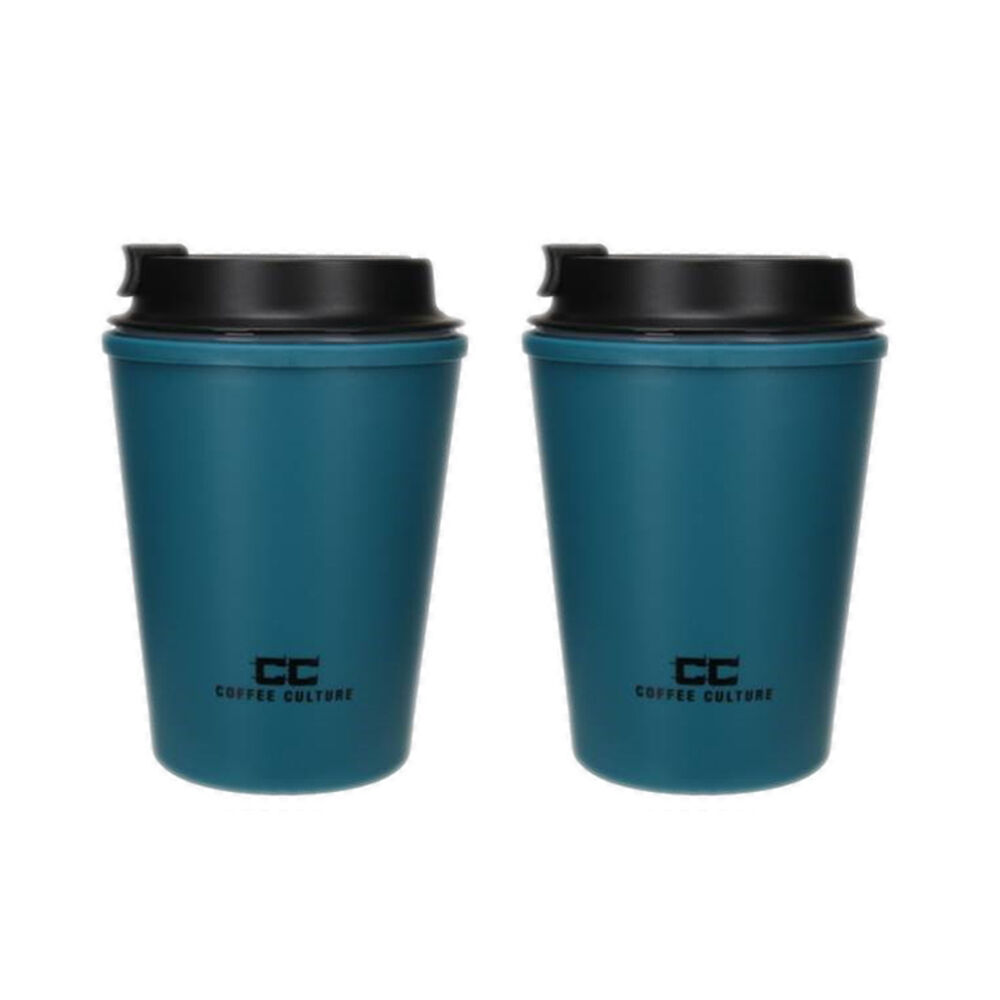 2PK Coffee Culture Eco Double Wall 350ml Reusable Travel Cup - Blue