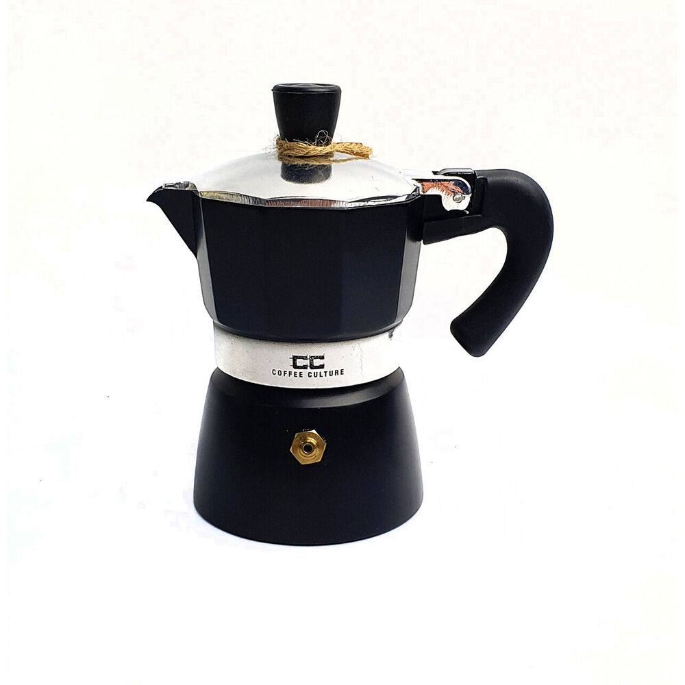 2PK Coffee Culture Aluminium 1-Cup Espresso Stovetop Coffee Maker - Black