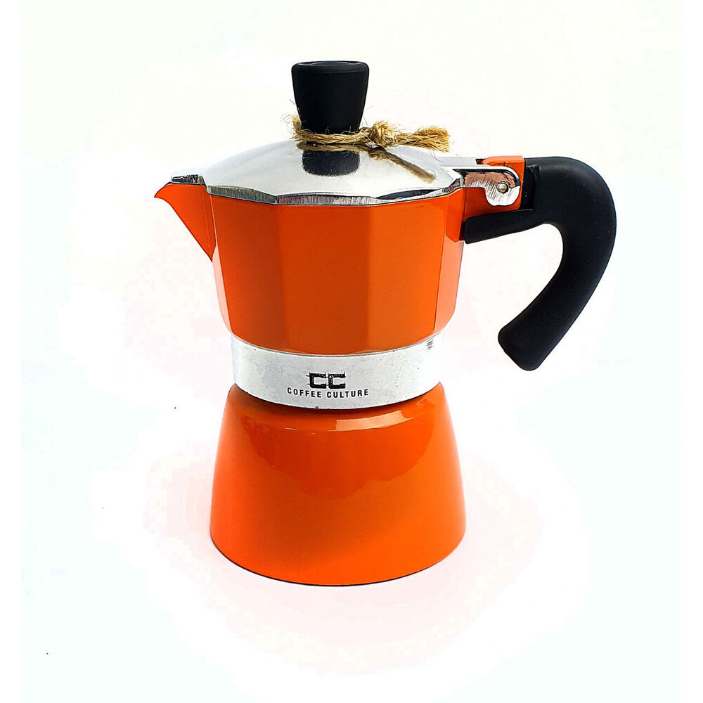 2PK Coffee Culture Aluminium 1-Cup Espresso Stovetop Coffee Maker - Orange