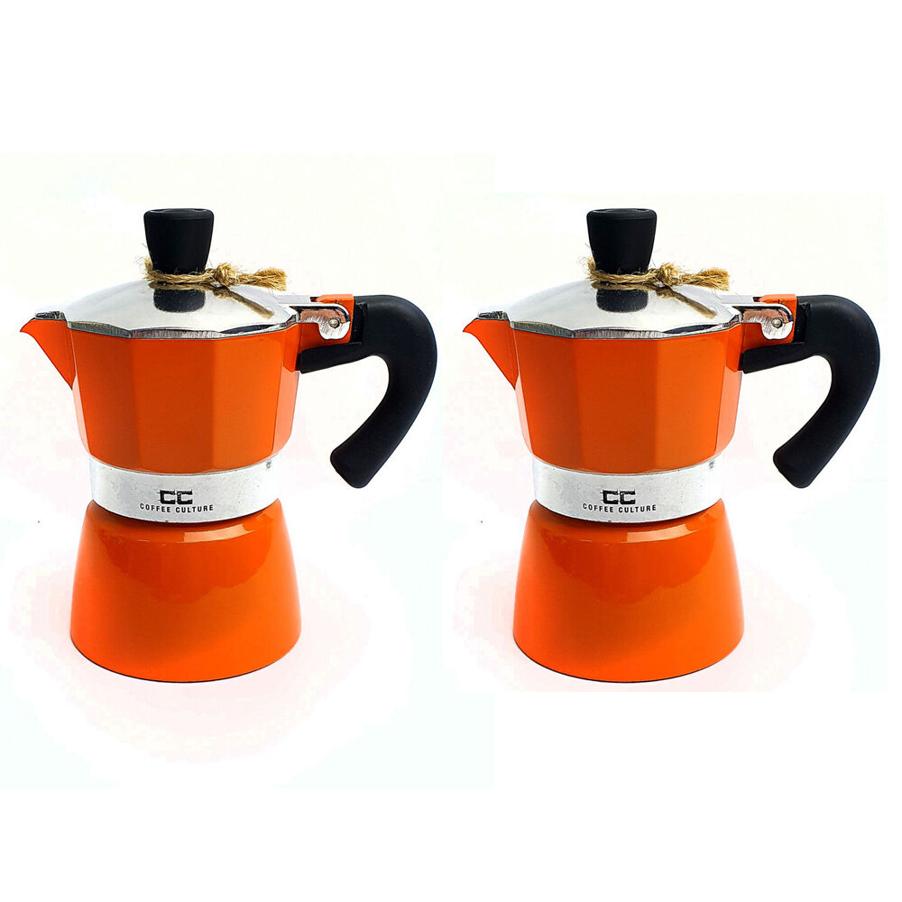 2PK Coffee Culture Aluminium 1-Cup Espresso Stovetop Coffee Maker - Orange