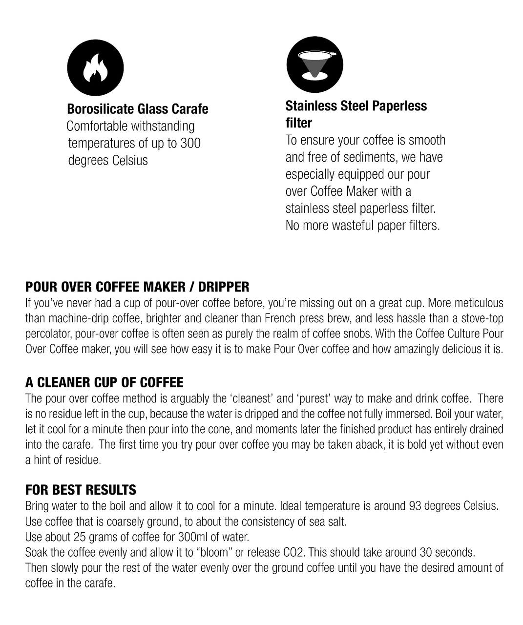 Coffee Culture 400ml Pour Over Coffee Maker Glass Jug w/ Filter