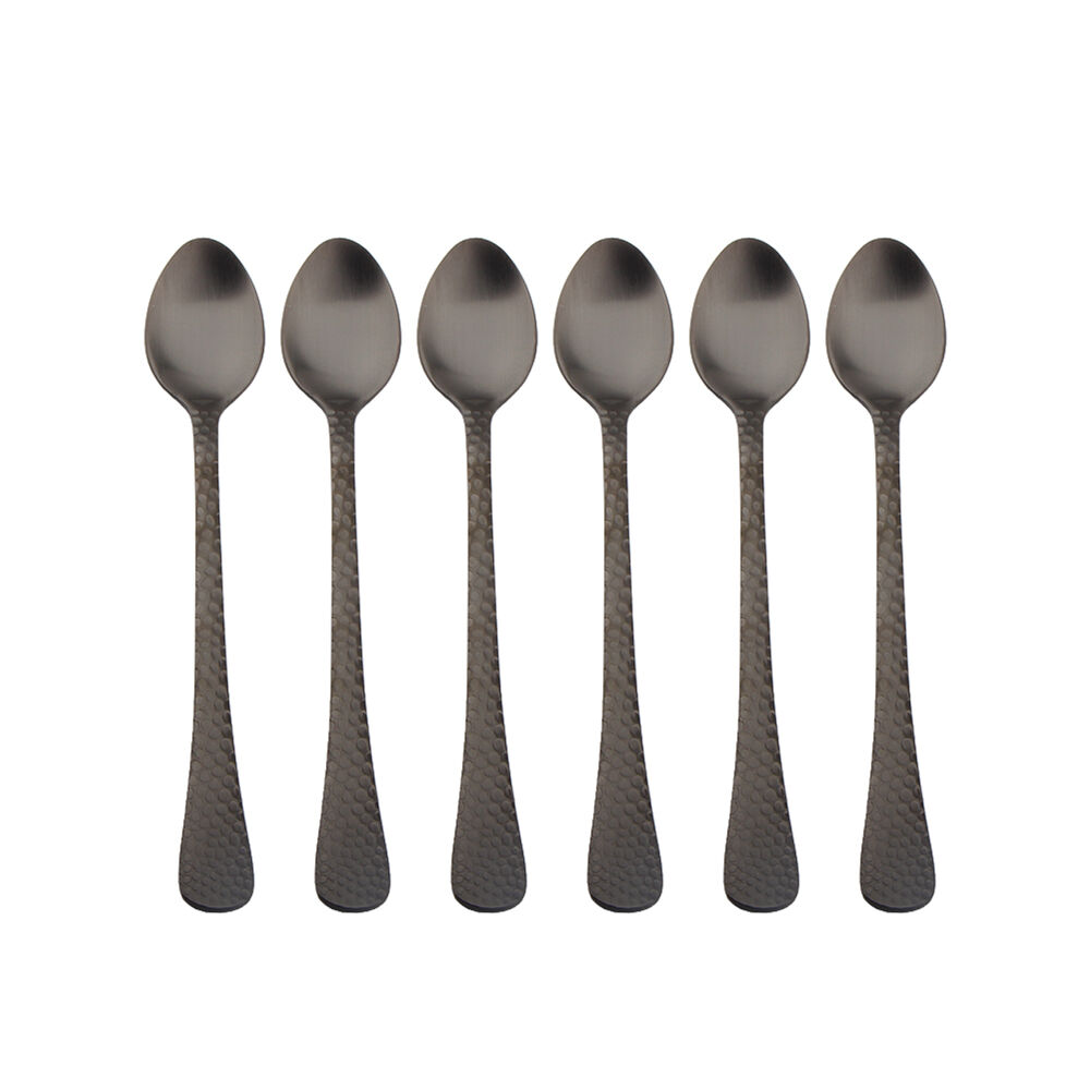 2x 6pc Coffee Culture Satin Black Stainless Steel Parfait Spoon Set 17.8cm