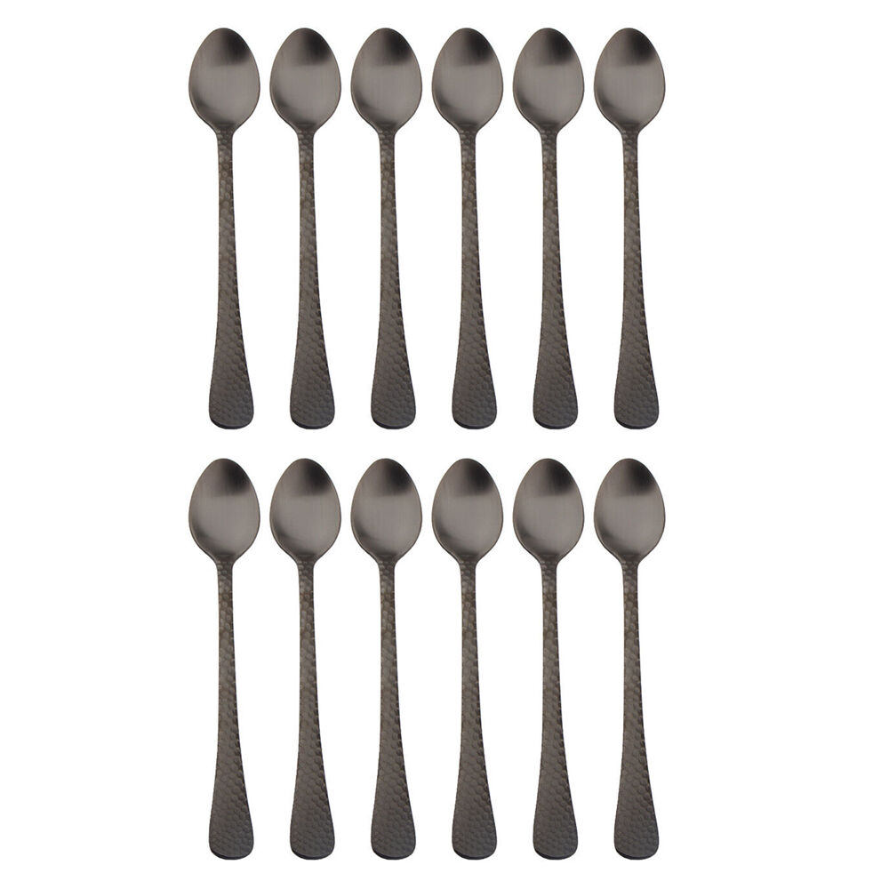 2x 6pc Coffee Culture Satin Black Stainless Steel Parfait Spoon Set 17.8cm
